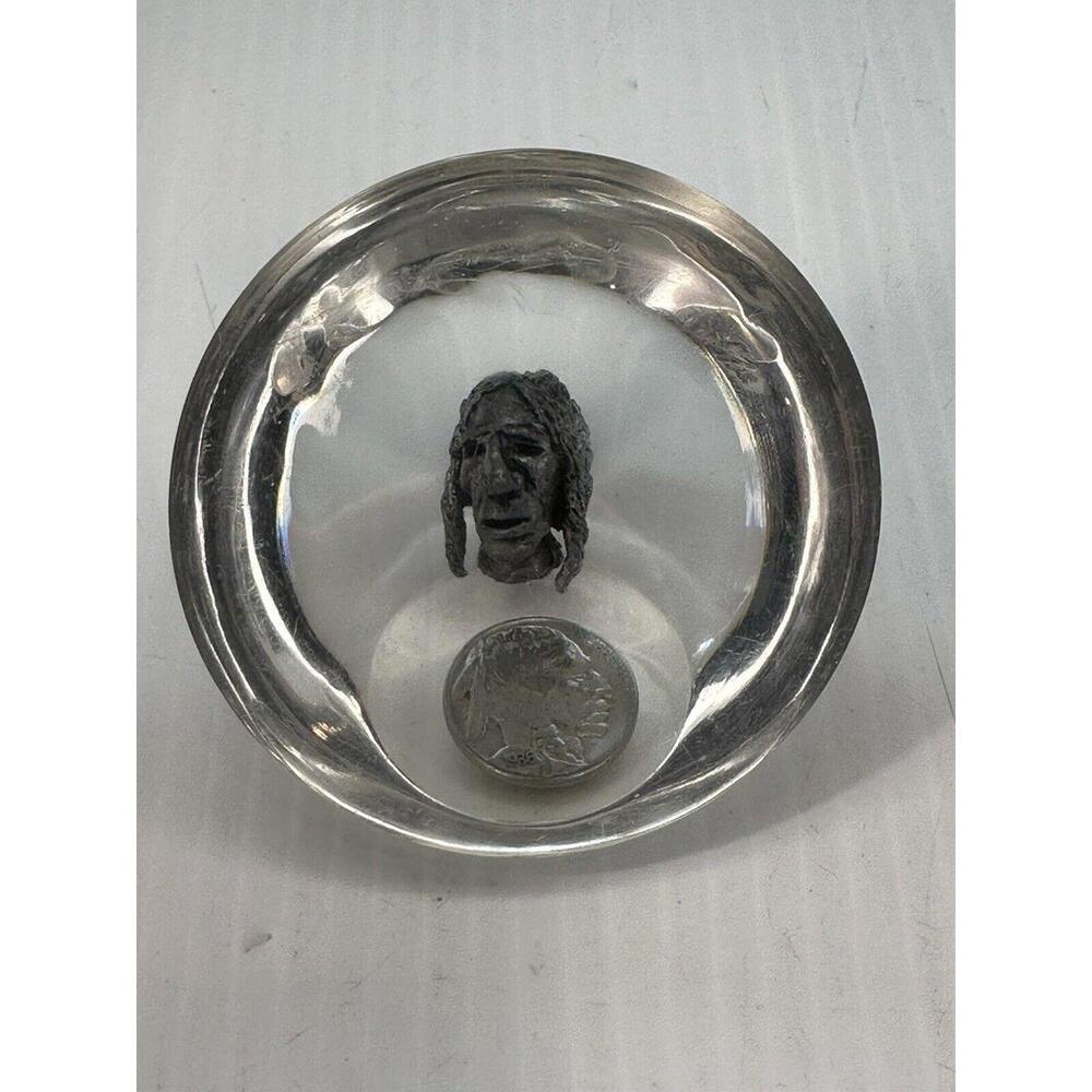 Vintage Lucite Paperweight 1936 Indian Head Nickel Indian Head‎ Bust Inside